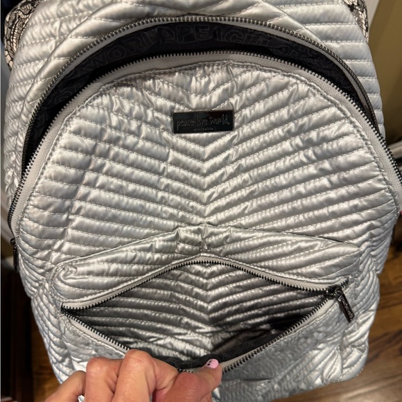 Peace Love World Silver Metallic Backpack - Picture 6 of 12